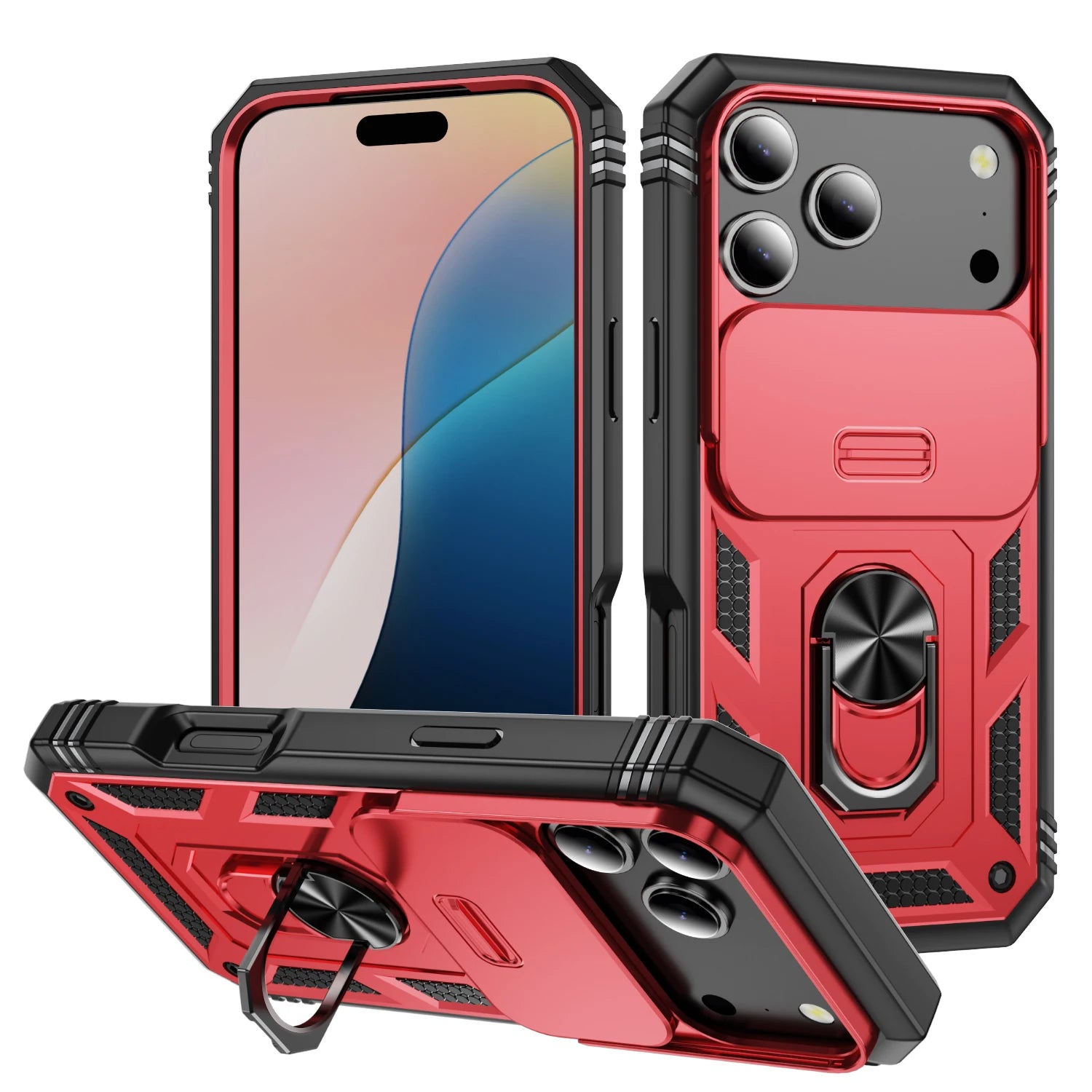 Camera Proctive Phone Case for IPhone 17 Air 16 16E 15 14 13 12 11 XS XR Pro Max Plus Cover With Ring Holder Heavy Duty
