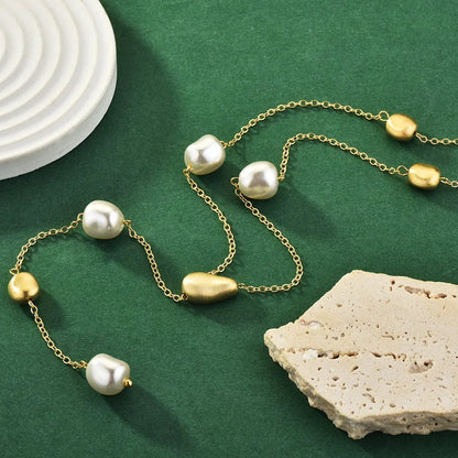 2026 New Baroque Brushed Pearl Long Necklace for Women Y-shape Sweater Chain Collares Para Mujer