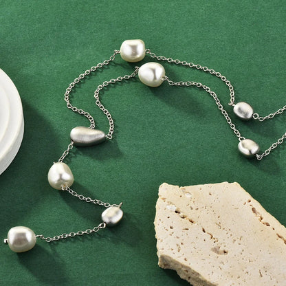 2026 New Baroque Brushed Pearl Long Necklace for Women Y-shape Sweater Chain Collares Para Mujer