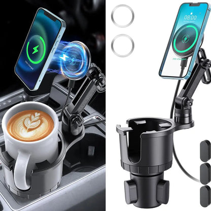 15W Magnetic Wireless Car Charger Cup Holder Navigation Phone Mount MagSafe Car Phone Holder Fast Charging Stand For iPhone 17
