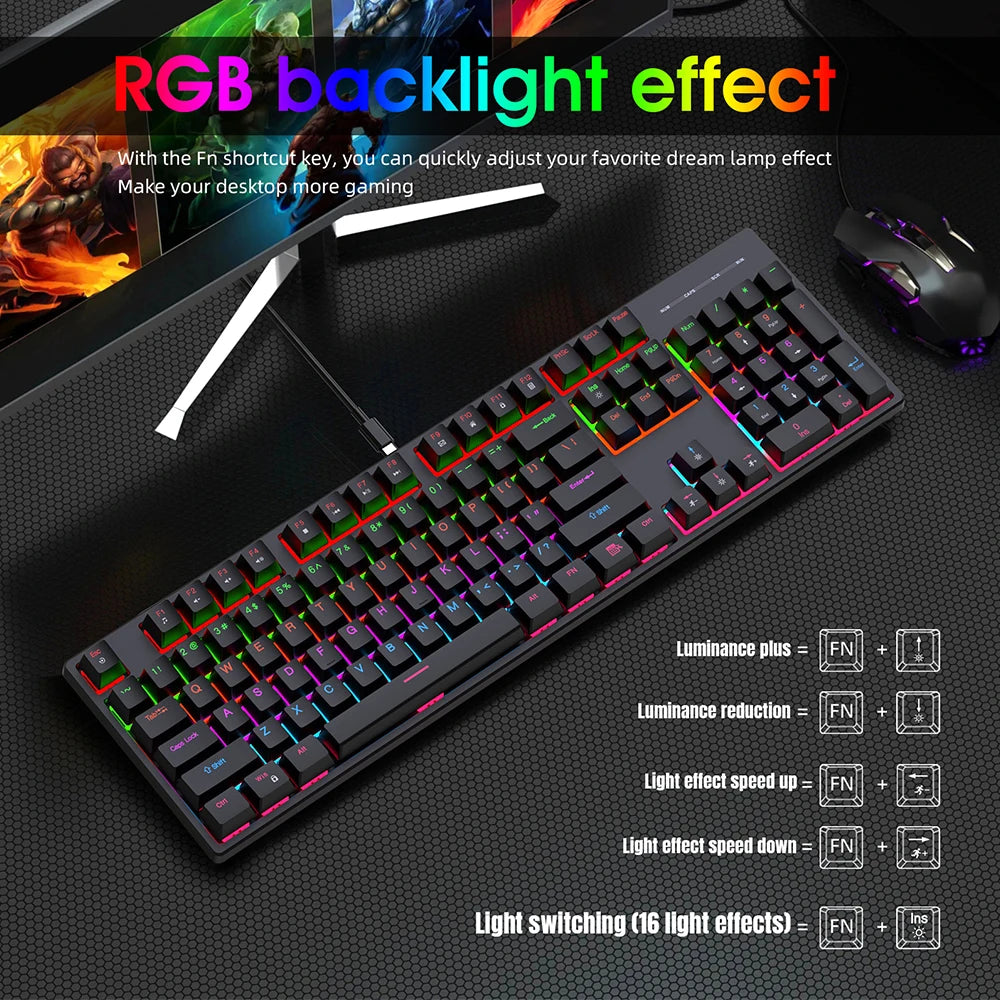 KEBIDUMEI 104 Keys Wired Keyboard RGB Backlit Gaming Mechanical Keyboard Detachable Cable Ergonomic Keyboards For Laptop Gamer