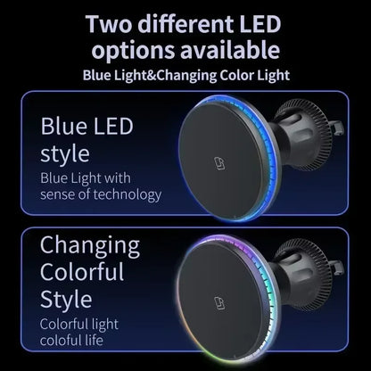 Magnetic Car Wireless Charger RGB For iPhone 13 14 15 16 17 Pro Max Macsafe Car Phone Holder Stand Mount Fast Charging Station
