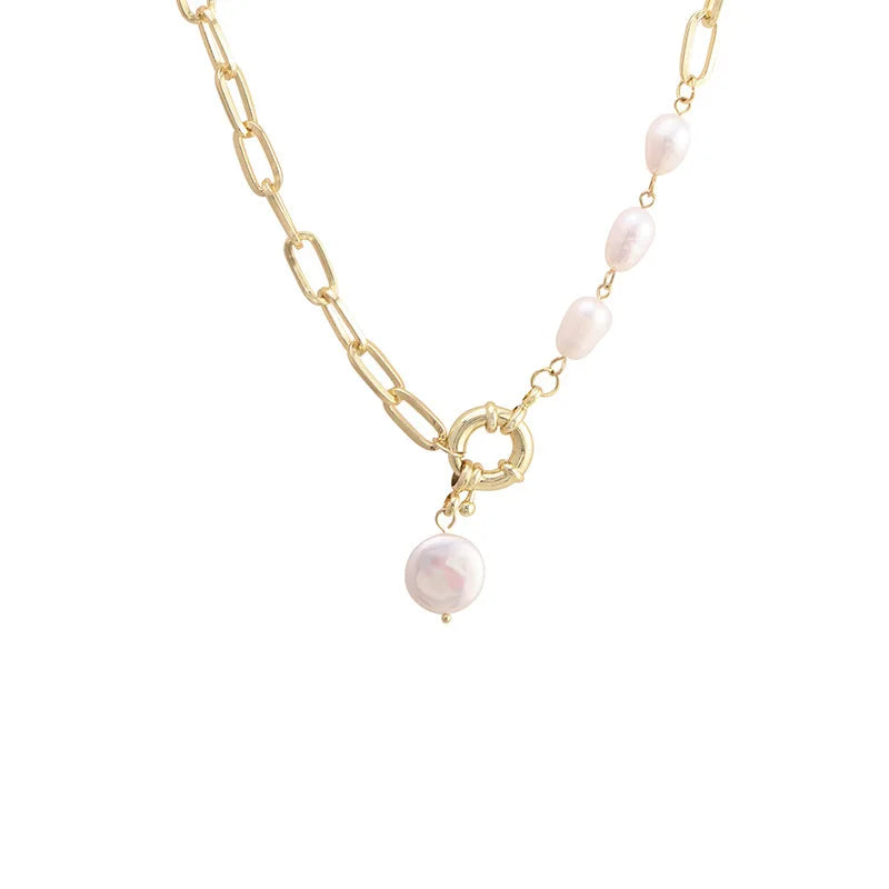 Collar con colgante de perla barroca con personalidad para mujer, gargantilla de acero inoxidable chapada en oro de lujo, accesorios de joyería para boda