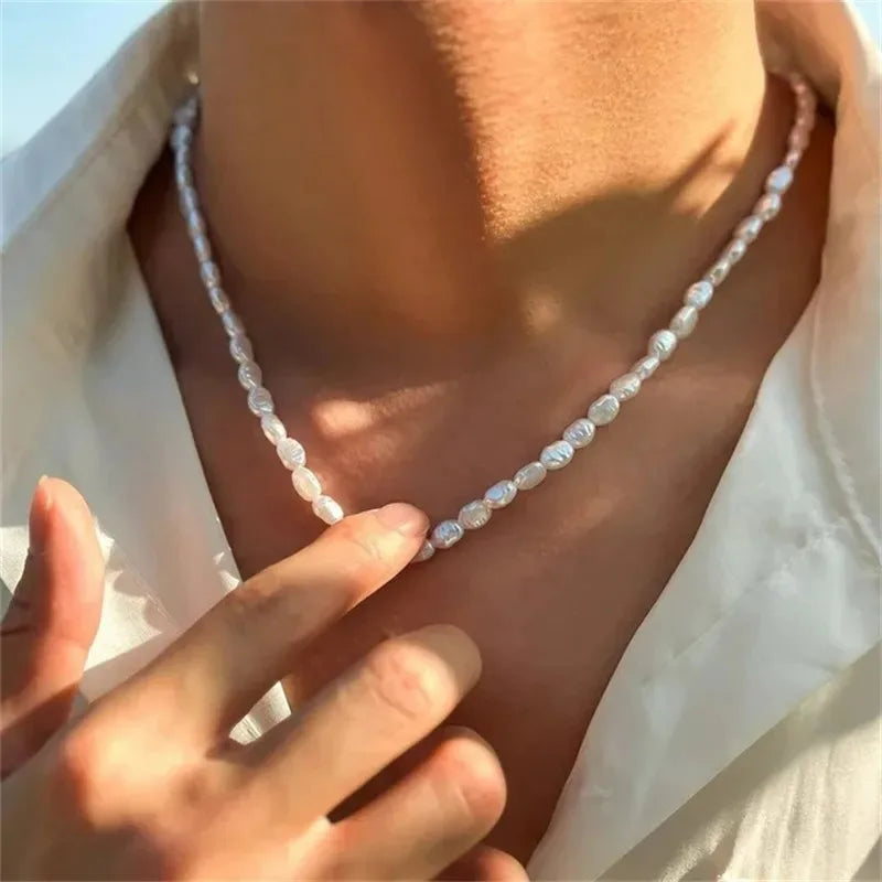 New Stainless Steel Pearls Long with Baroque Pearls Necklace for Women Adjustable Chain Sweater Accessories Fashion Jewelry