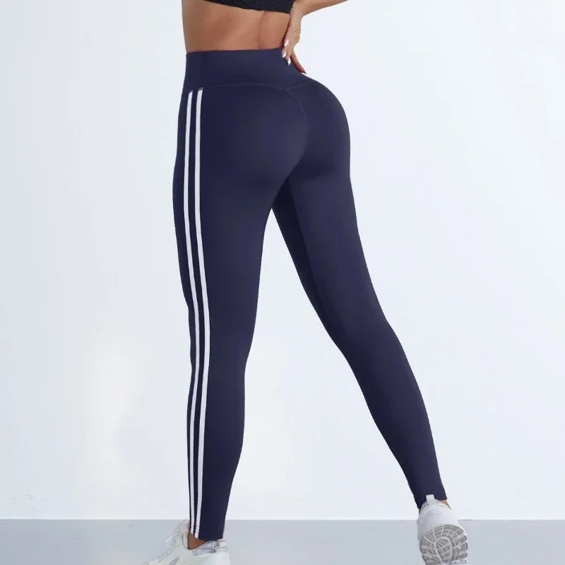 Leggings de Yoga para Mujer, Rayas, Ajustados, Pantalones Deportivos, Cintura Alta, Levantamiento de Cadera, Mallas Casuales, Entrenamiento, Correr, Elásticos, Leggings de Gimnasio