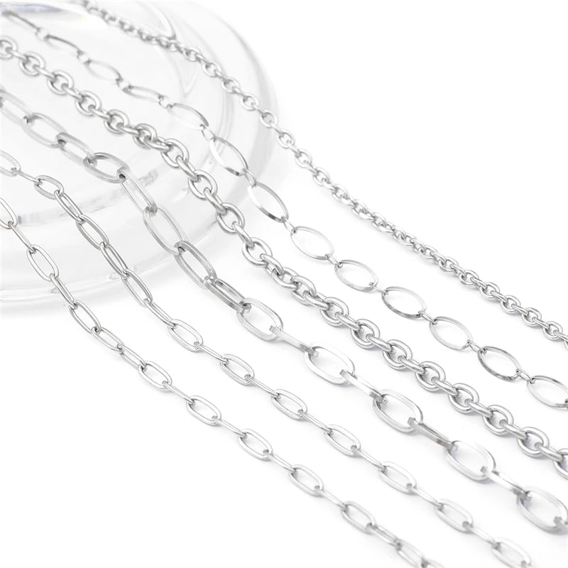 Cadena de acero inoxidable de 1M para hombres y mujeres, cadena de eslabones cubanos, gargantilla básica punk DIY, pulsera, joyería masculina de Hip Hop, regalo
