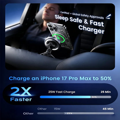 Cargador inalámbrico magnético de coche prémium de 25W para iPhone 17 16 15 Pro Max Carga rápida Soporte de teléfono para rejilla de ventilación Base de inducción