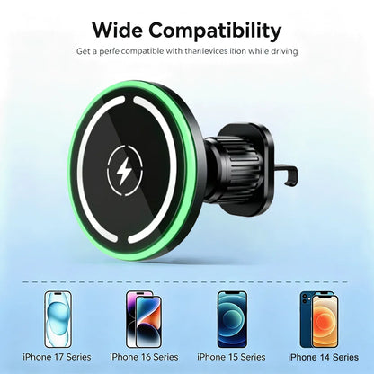 LED Magnetic Wireless Car Charger, MagSafe Fast Charging Phone Holder Mount for iPhone 12 13 14 15 16 17 Pro Max Series