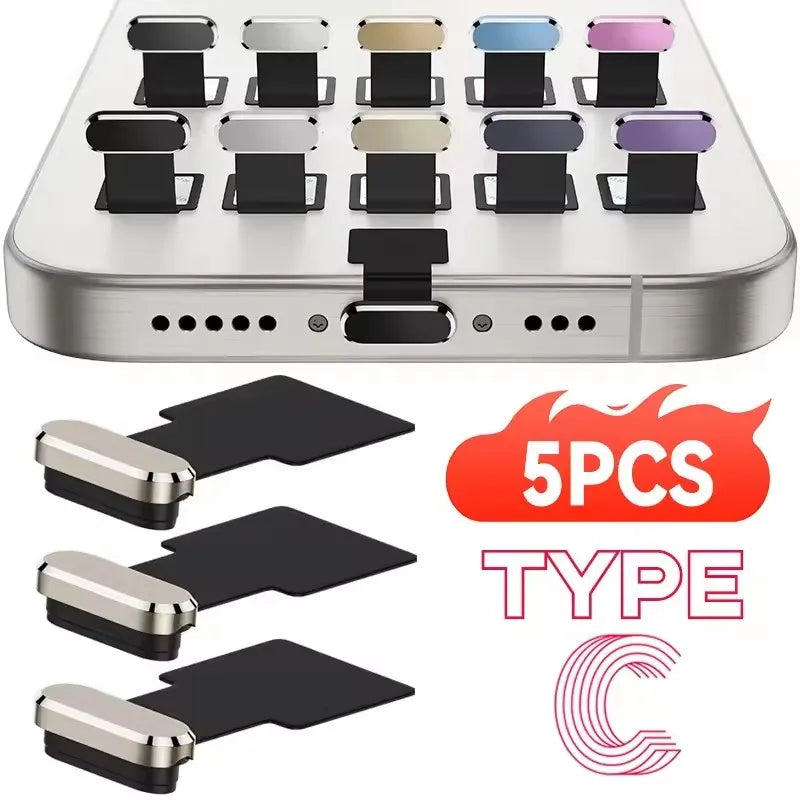 5/1 UNIDADES Tapones Antipolvo de Metal de Lujo Tipo C Protectores Antipolvo para Celular para IPhone16/15 17 Pro Max 15promax 15/16Pro Tapas Protectoras