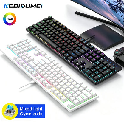 KEBIDUMEI 104 Keys Wired Keyboard RGB Backlit Gaming Mechanical Keyboard Detachable Cable Ergonomic Keyboards For Laptop Gamer
