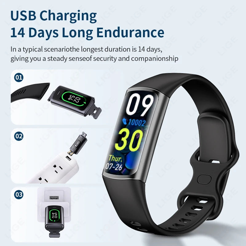 Smartwatch LIGE, Rastreador de actividad deportiva, Reloj inteligente para hombres y mujeres con monitor de frecuencia cardíaca, oxígeno en sangre y sueño, Pulsera inteligente impermeable