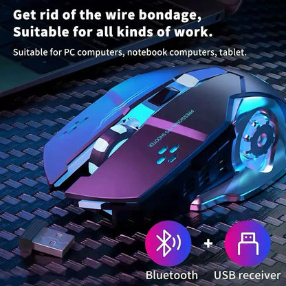 Wireless Gaming Mouse Bluetooth Dual-Mode Silent Rechargeable RGB Backlit Ergonomic Mice for Laptop PC Gamer 3 Colors Available