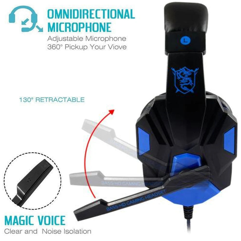 Gaming Headsets Over-Ear 3.5mm Wired Headphones Music Stereo Earphones With Adjustable Microphone For Computer Phone Laptop PC