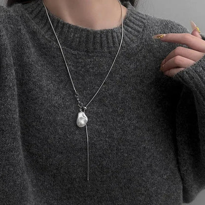 New Stainless Steel Pearls Long with Baroque Pearls Necklace for Women Adjustable Chain Sweater Accessories Fashion Jewelry