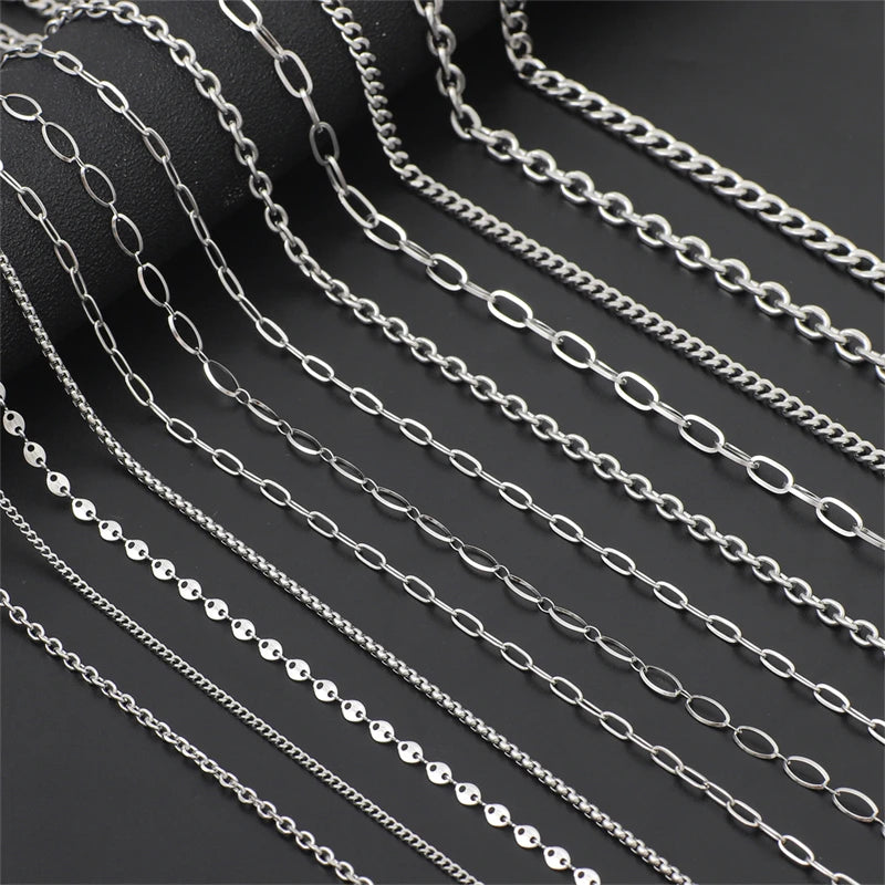 Cadena de acero inoxidable de 1M para hombres y mujeres, cadena de eslabones cubanos, gargantilla básica punk DIY, pulsera, joyería masculina de Hip Hop, regalo