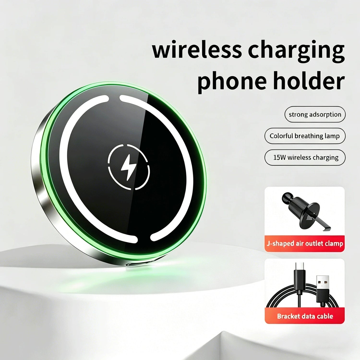 LED Magnetic Wireless Car Charger, MagSafe Fast Charging Phone Holder Mount for iPhone 12 13 14 15 16 17 Pro Max Series