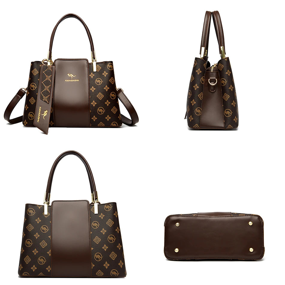 Bolso de hombro cruzado de cuero suave de gran capacidad con estampado de moda de lujo para mujer, bolsos de mano de diseñador para mujer.