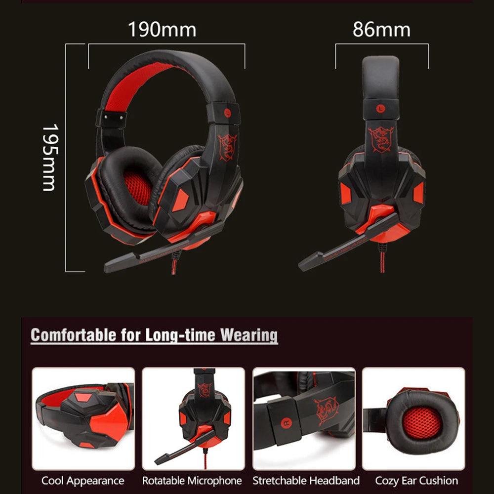 Auriculares de diadema para juegos con cable de 3,5 mm, estéreo, con micrófono ajustable para ordenador, teléfono, portátil y PC