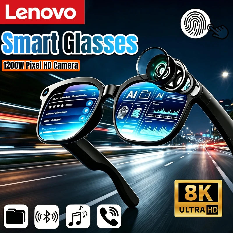 Lenovo 2026 New AI Smart Glasses 8K Touch Control Photo Video Recording Translator Voice Assistant Bluetooth Wireless Sunglasses