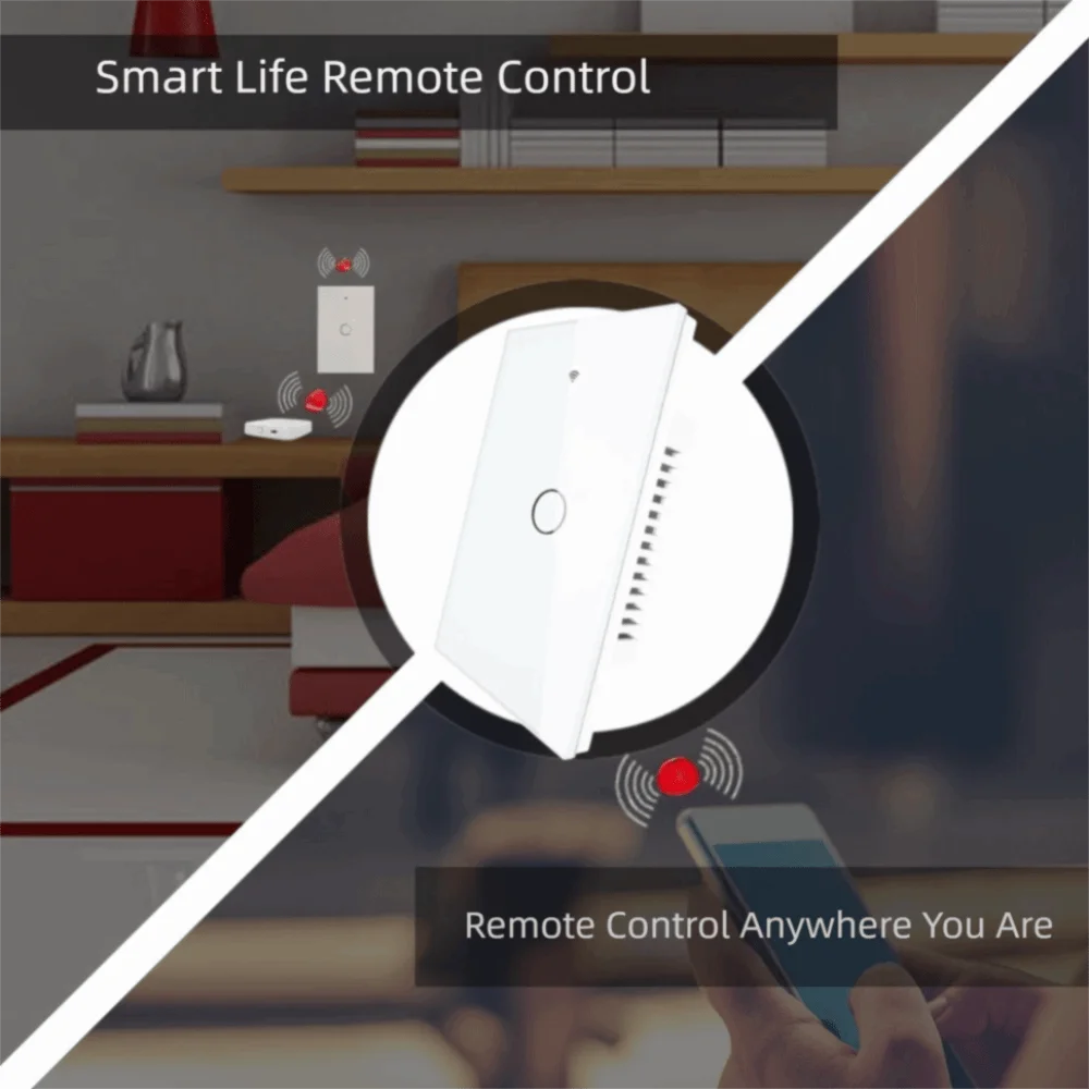 US Plug WiFi Smart Light Switch Single Open App Control Touch Sensor Switch Touch Control Remote Control Wall Switch Smart Home