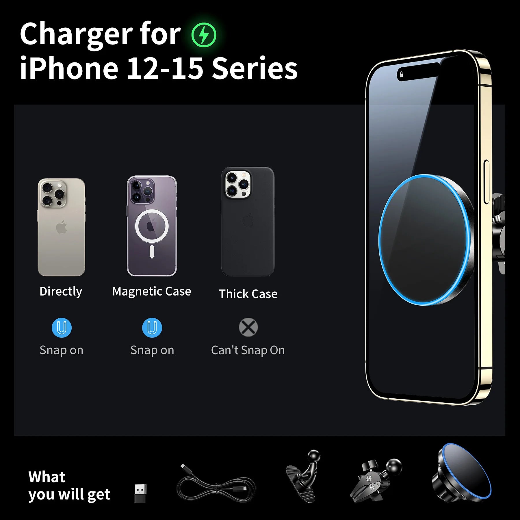 Magnet Wireless Car Charger 15W Fast Charging Magnetic Car Mount Phone Holder Air Vent for iPhone 16 15 14 13 Pro Max 12