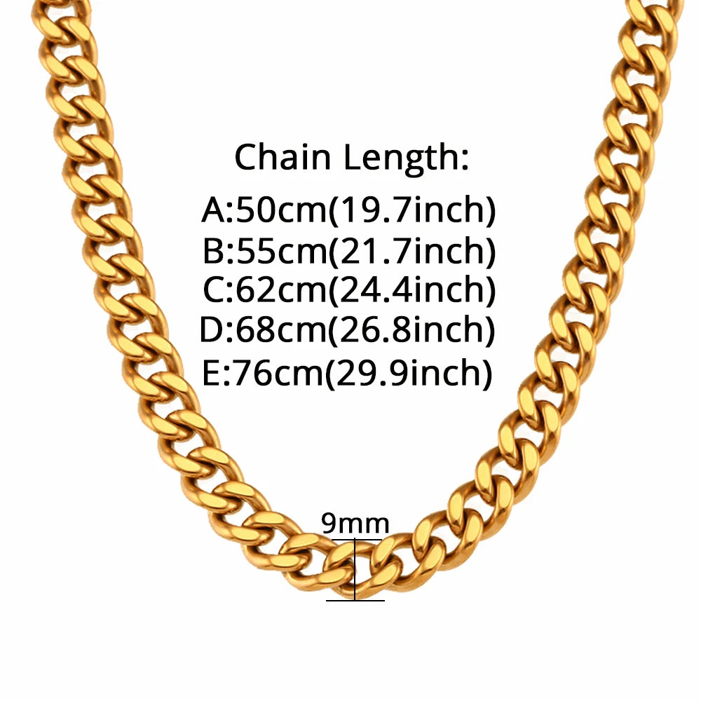 Punk 9mm Cuban Link Chain Bracelet Necklace Set Thick Gold Color Stainless Steel Chains For Women Men Party Jewelry Sets 2025