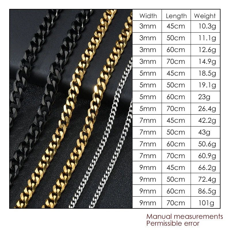 Men' Necklaces Homme Stainless Steel Cuban Link Chains For Men Hiphop Rock Jewelry Accessories Multiple Sizes 3mm-9mm C047