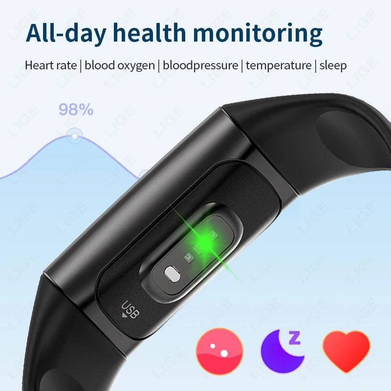 Smartwatch LIGE, Rastreador de actividad deportiva, Reloj inteligente para hombres y mujeres con monitor de frecuencia cardíaca, oxígeno en sangre y sueño, Pulsera inteligente impermeable