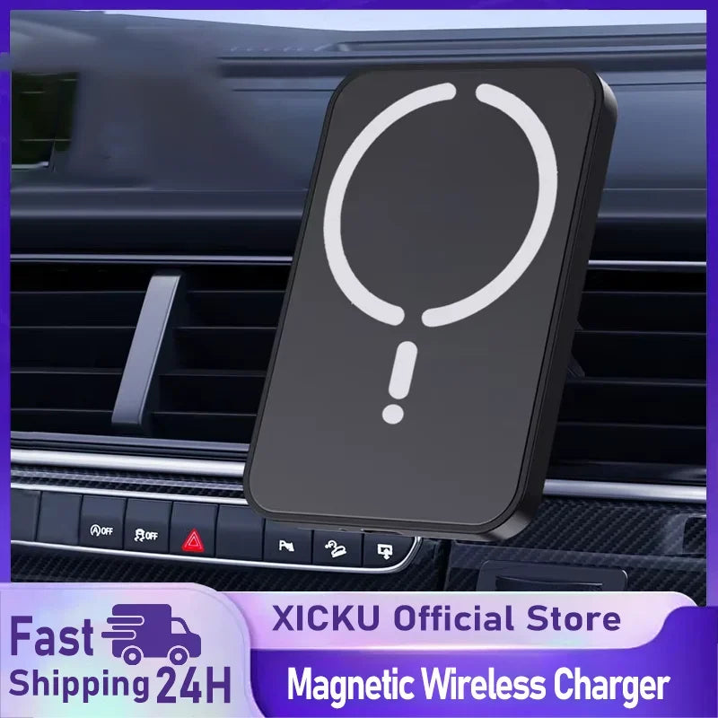 Cargador inalámbrico magnético de coche de 30W, soporte para teléfono con clip de ventilación para iPhone 16 15 14 13 12 Pro Max, cargador rápido de coche Macsafe