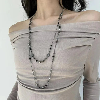 New Stainless Steel Pearls Long with Baroque Pearls Necklace for Women Adjustable Chain Sweater Accessories Fashion Jewelry