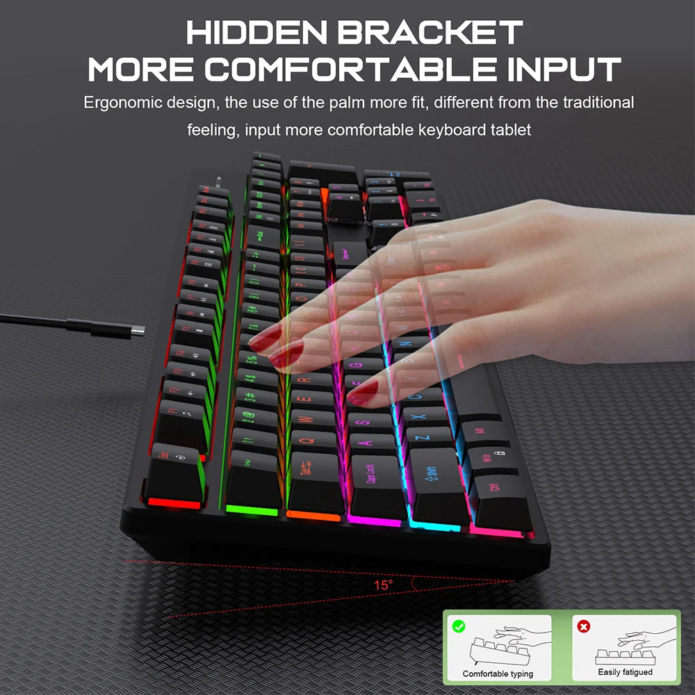 KEBIDUMEI 104 Keys Wired Keyboard RGB Backlit Gaming Mechanical Keyboard Detachable Cable Ergonomic Keyboards For Laptop Gamer