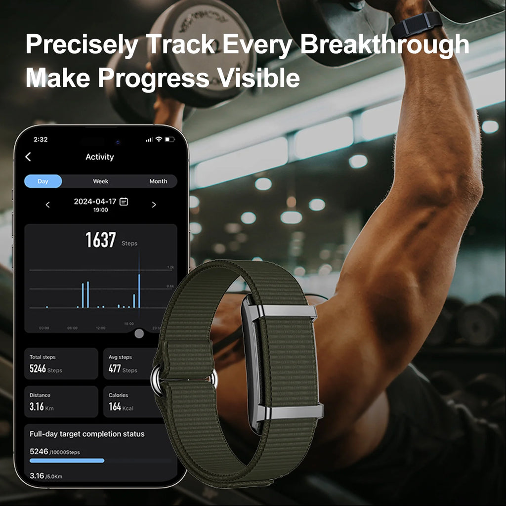 Pulsera Inteligente sin Pantalla Hombre Mujer Fitness Tracker Reloj Inteligente Deportivo Monitor de Ritmo Cardíaco y Sueño Sumergible 1ATM Pulsera Inteligente de Exterior