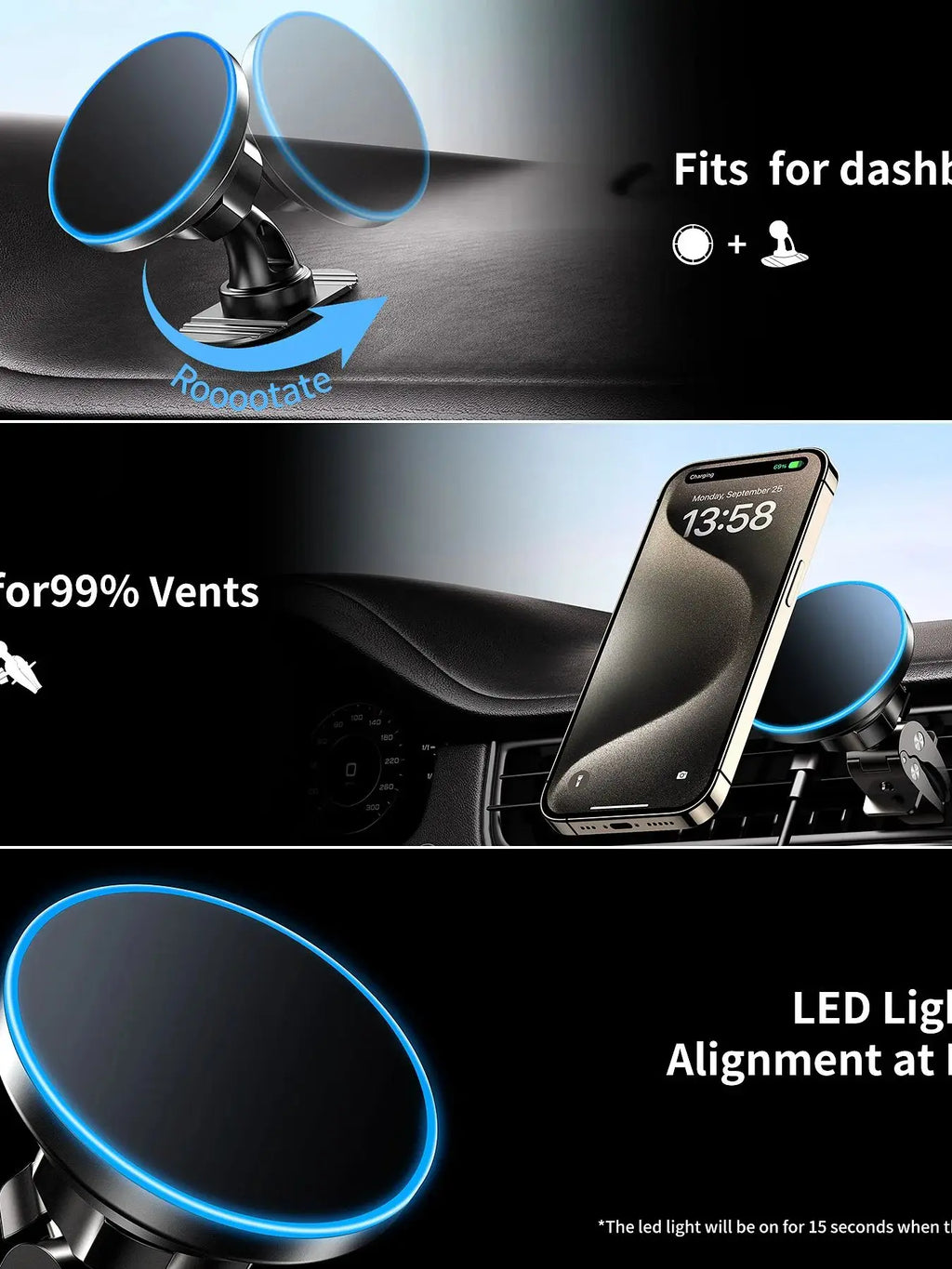 Magnet Wireless Car Charger 15W Fast Charging Magnetic Car Mount Phone Holder Air Vent for iPhone 16 15 14 13 Pro Max 12