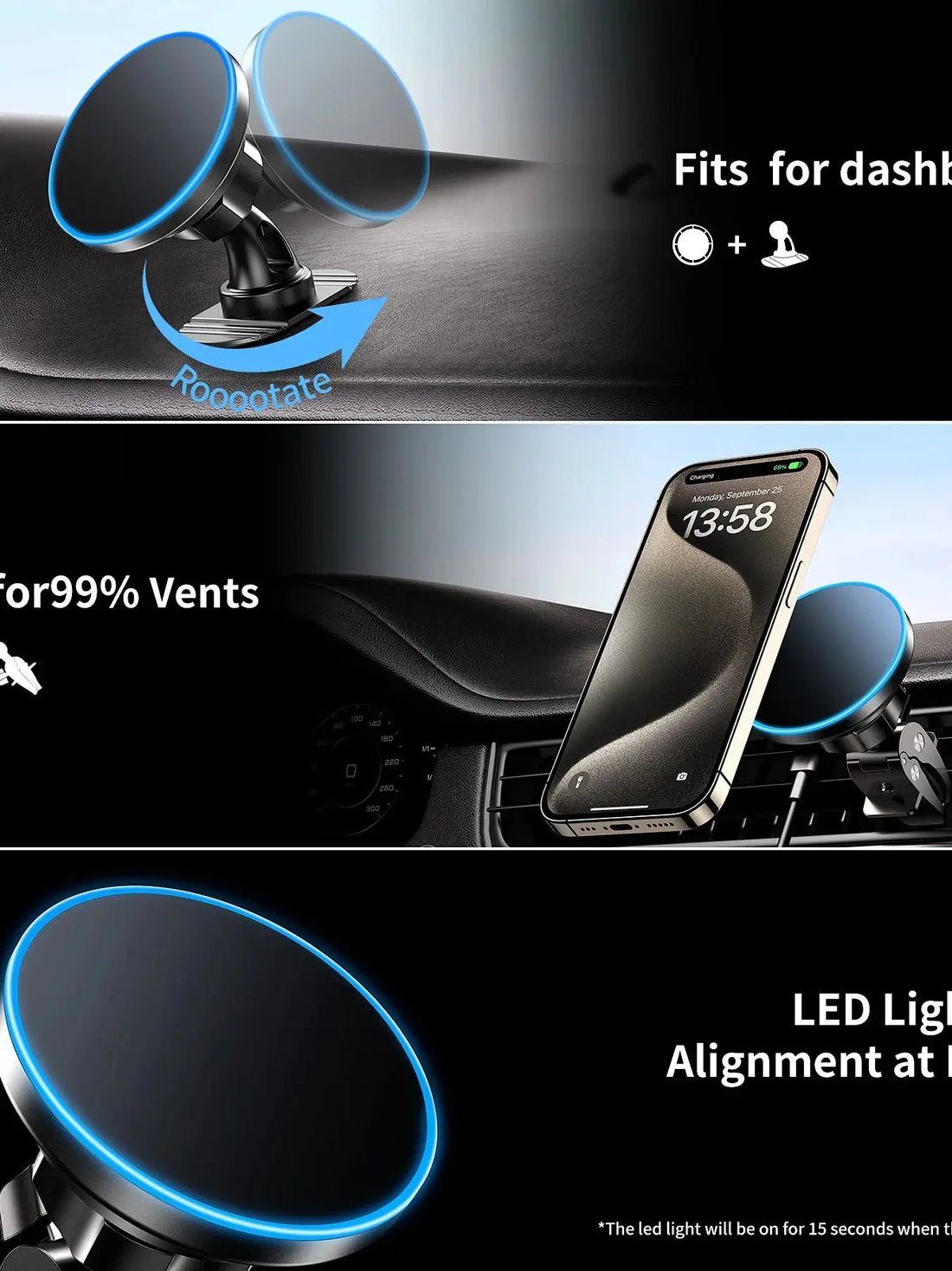 Magnet Wireless Car Charger 15W Fast Charging Magnetic Car Mount Phone Holder Air Vent for iPhone 16 15 14 13 Pro Max 12