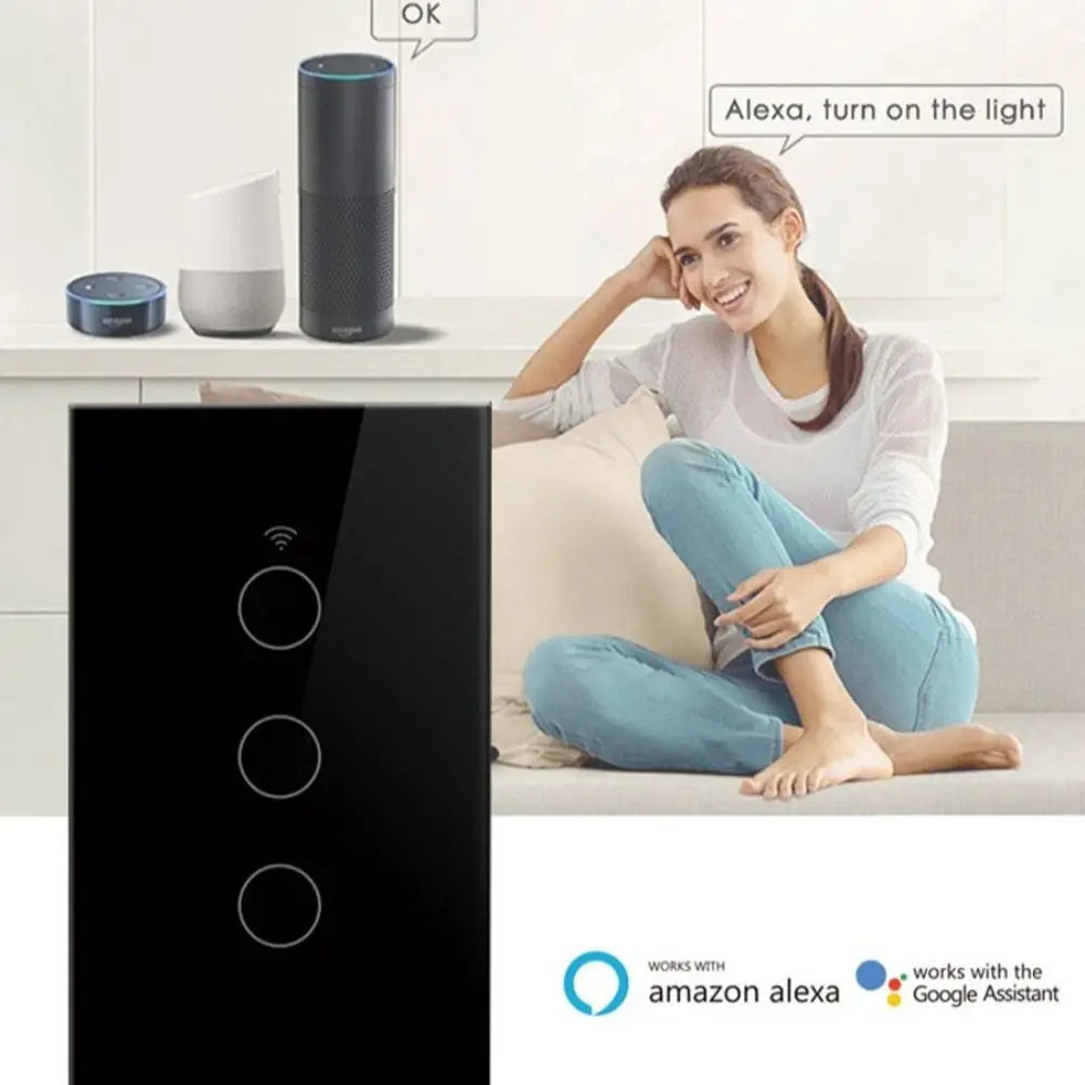 US Plug WiFi Smart Light Switch Single Open App Control Touch Sensor Switch Touch Control Remote Control Wall Switch Smart Home