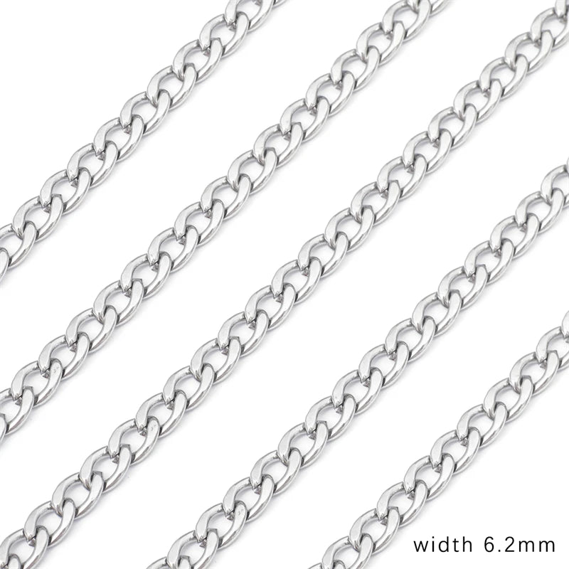 Cadena de acero inoxidable de 1M para hombres y mujeres, cadena de eslabones cubanos, gargantilla básica punk DIY, pulsera, joyería masculina de Hip Hop, regalo