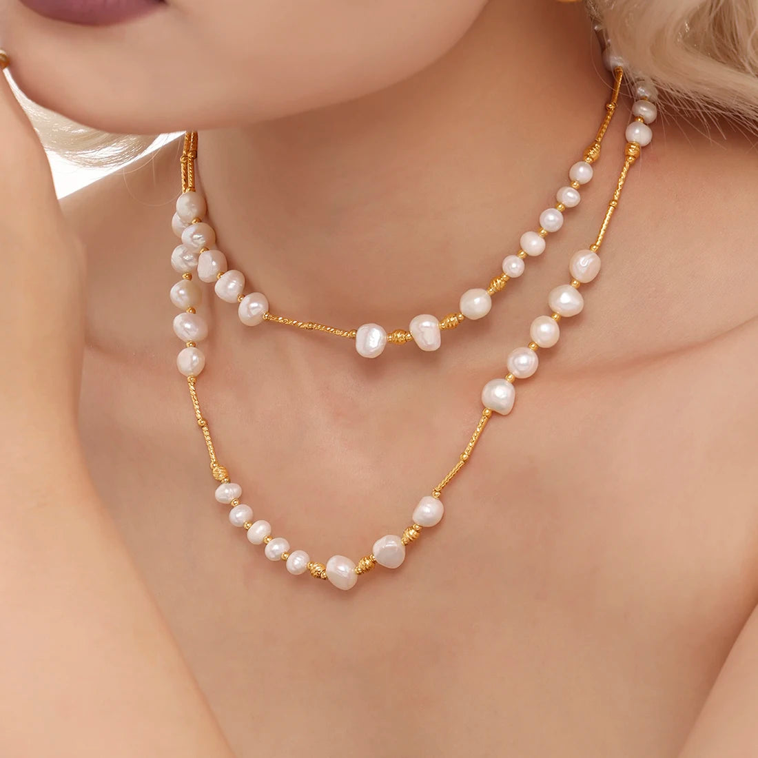 Luxury Freshwater Pearl Necklace for Women Stainless Steel Clavicle Long Chain Sweater Link Charm Banquet Jewelry Gift