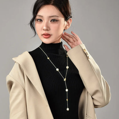 2026 New Baroque Brushed Pearl Long Necklace for Women Y-shape Sweater Chain Collares Para Mujer