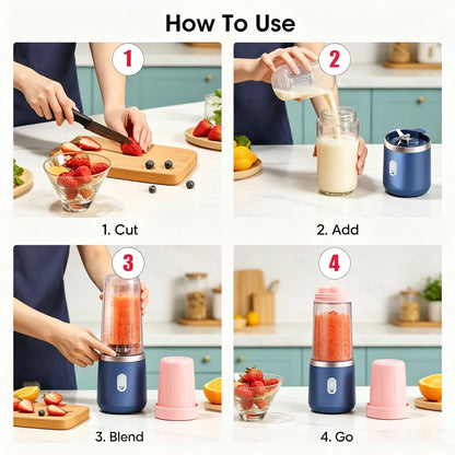 Licuadoras exprimidoras de fruta portátiles, mini botellas eléctricas personales para exteriores, carga USB para el hogar, 6 cuchillas, máquina exprimidora de doble vaso
