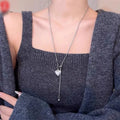 Collar largo de acero inoxidable con colgante de corazón, cadena ajustable para suéter, accesorios de joyería de moda para mujer 2025