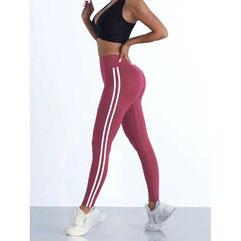 Leggings de Yoga para Mujer, Rayas, Ajustados, Pantalones Deportivos, Cintura Alta, Levantamiento de Cadera, Mallas Casuales, Entrenamiento, Correr, Elásticos, Leggings de Gimnasio