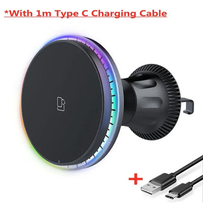 Magnetic Car Wireless Charger RGB For iPhone 13 14 15 16 17 Pro Max Macsafe Car Phone Holder Stand Mount Fast Charging Station