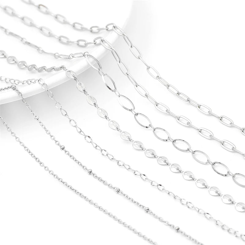 Cadena de acero inoxidable de 1M para hombres y mujeres, cadena de eslabones cubanos, gargantilla básica punk DIY, pulsera, joyería masculina de Hip Hop, regalo