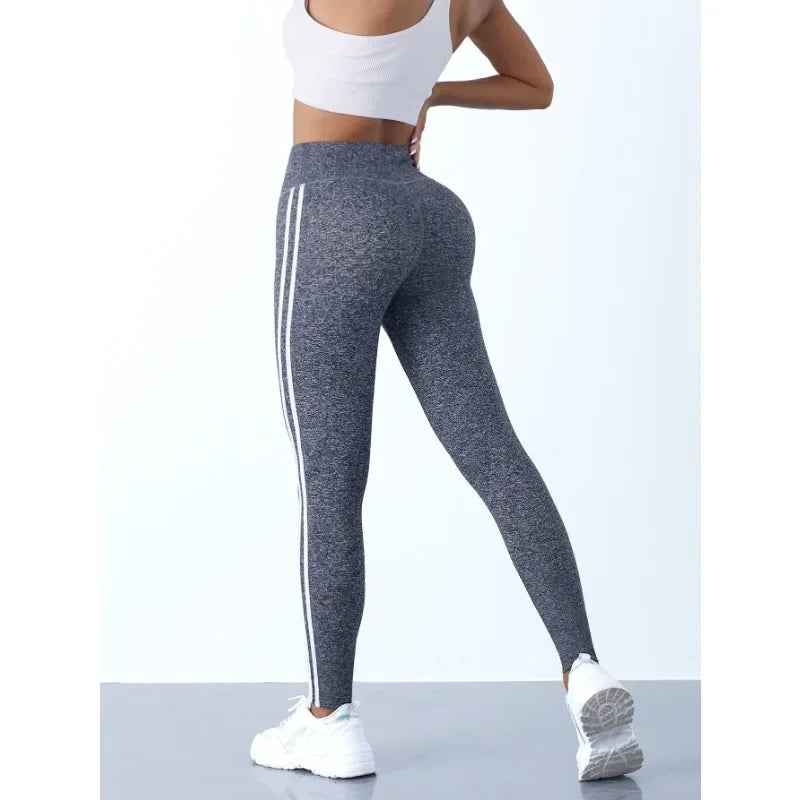 Leggings de Yoga para Mujer, Rayas, Ajustados, Pantalones Deportivos, Cintura Alta, Levantamiento de Cadera, Mallas Casuales, Entrenamiento, Correr, Elásticos, Leggings de Gimnasio