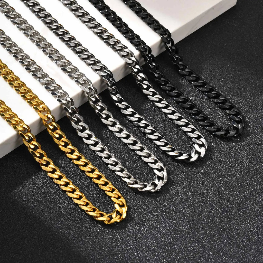 Cadena de eslabones cubanos de acero inoxidable de 3/5/7 mm, collar de acero inoxidable, gargantilla estilo punk hip-hop para hombres, accesorios de joyería de moda
