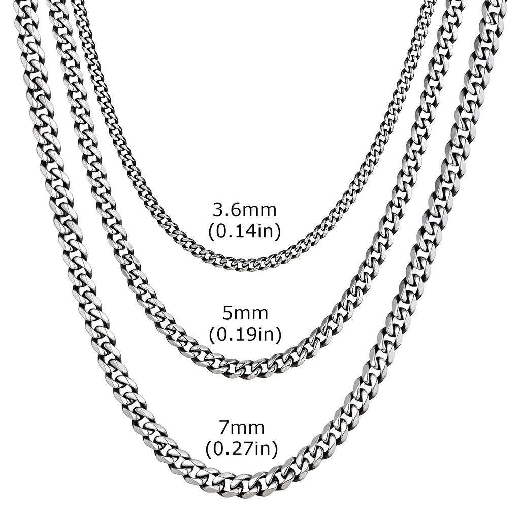 Cadena de eslabones cubanos de acero inoxidable de 3/5/7 mm, collar de acero inoxidable, gargantilla estilo punk hip-hop para hombres, accesorios de joyería de moda