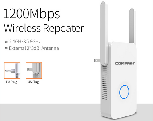 Extensor de alcance de antena de router de 1200Mbps, repetidor WiFi
