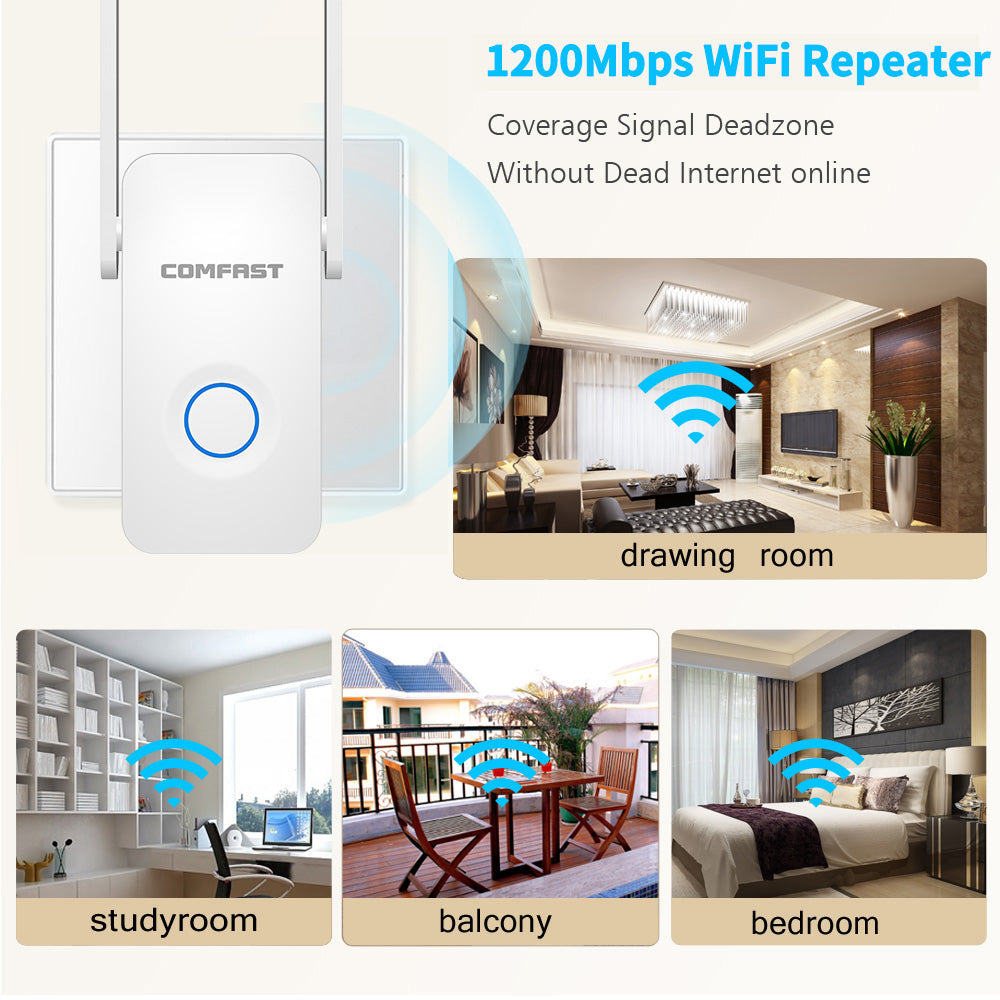 Extensor de alcance de antena de router de 1200Mbps, repetidor WiFi